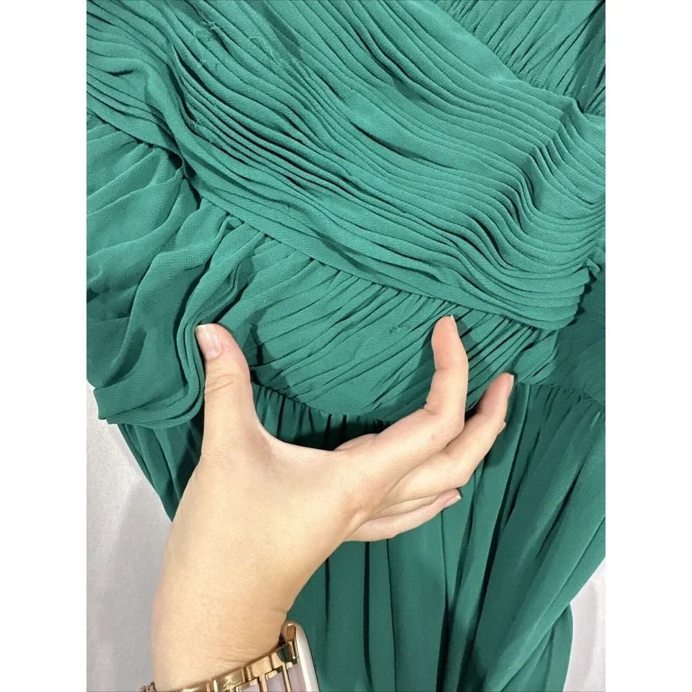 NWD IEENA Mac Duggal [ XS‎ ] 2651 Ruched Sleeveless Tie Jumpsuit Emerald Green